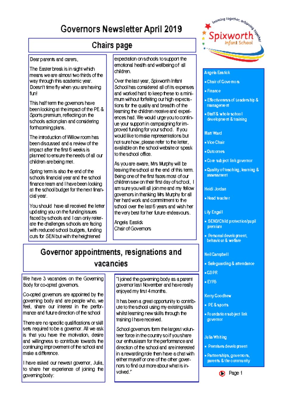 thumbnail of Governor Newsletter April 2019