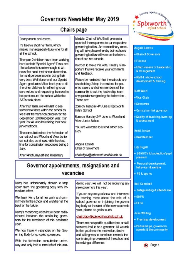 thumbnail of governor newsletter May 2019