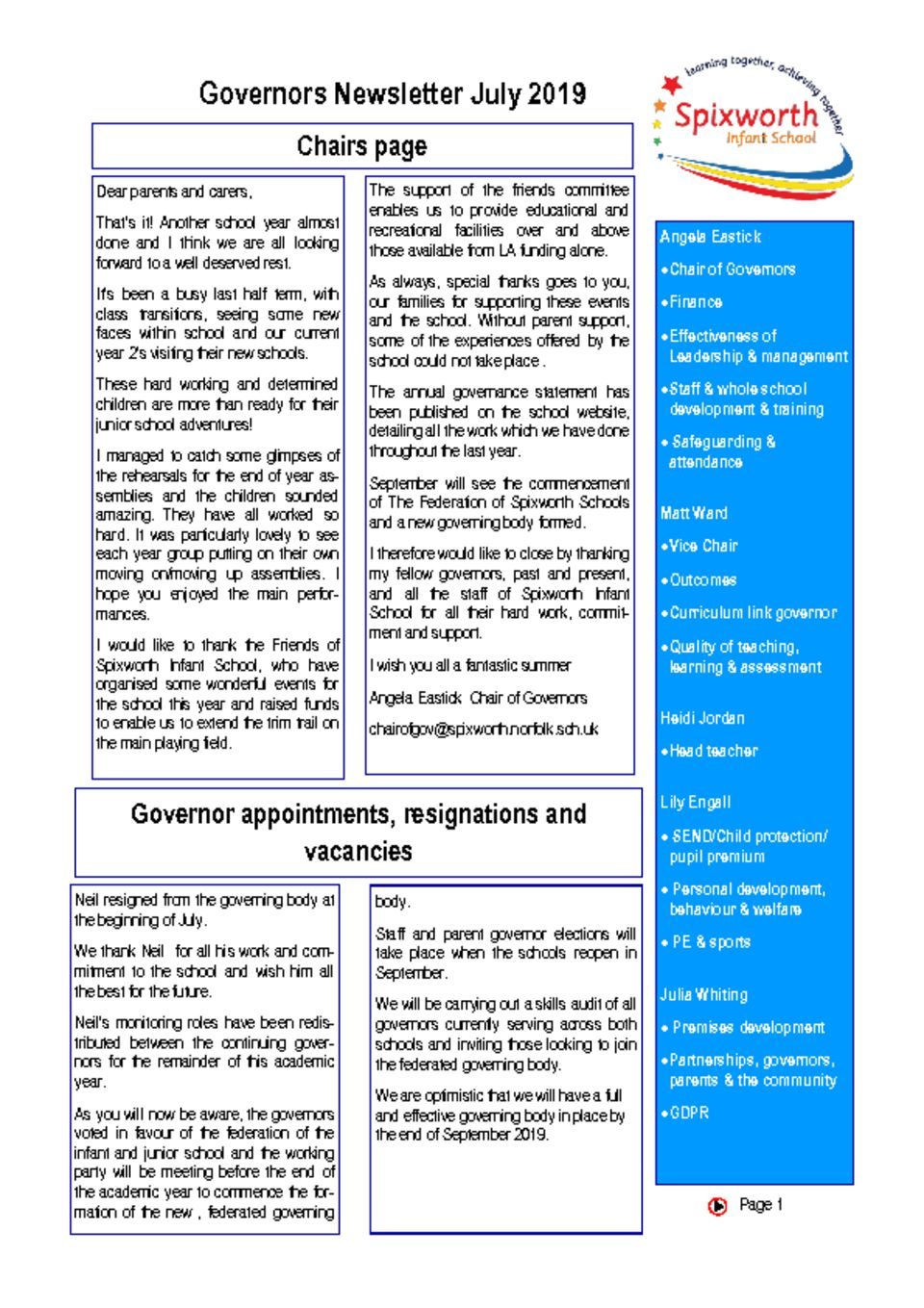 thumbnail of governor newsletter July 2019